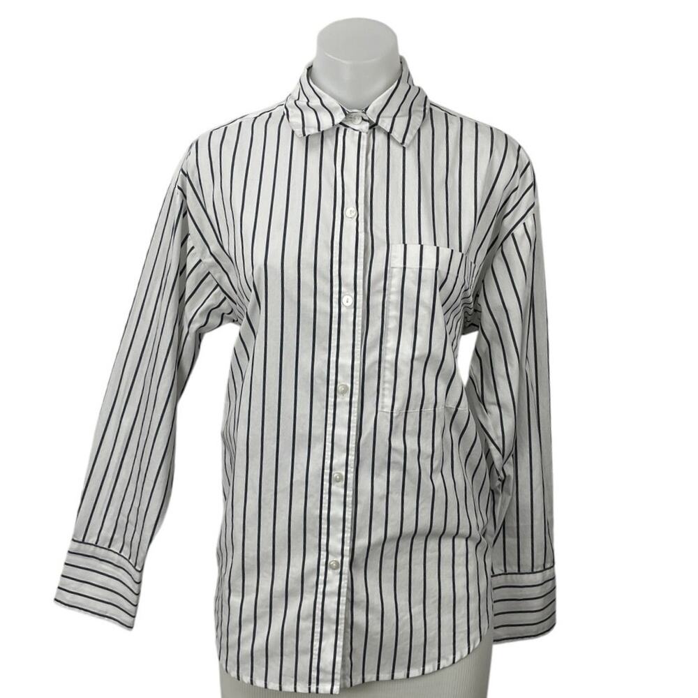Abercrombie & Fitch Black White Striped Long Sleeve Button Down Shirt Top XXS